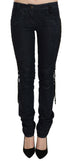 Just Cavalli Blue Low Waist Skinny Trousers Braided String Pants